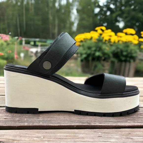 NIB Timberland Koralyn 2 Band Wedge Black Nubuck Slingback Sandal 9M 40 - Picture 7 of 14